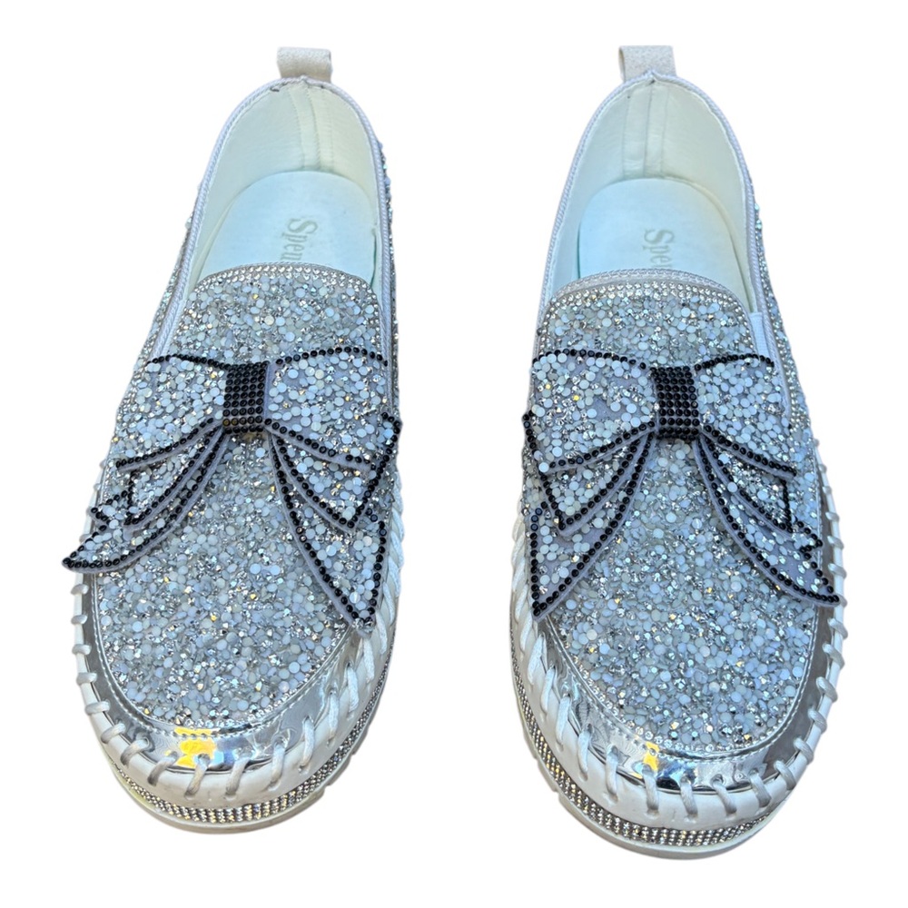 Speusurea Women’s 10/10.5 All Over Rhinestone Slip On  Platform Loafer With Bow - Picture 9 of 13